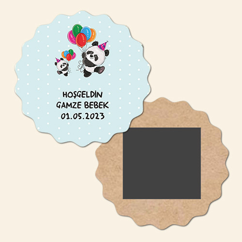 Panda Temalı Dalgalı Ahşap Bebek Magneti