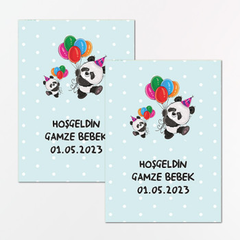 Panda Temalı Dikdörtgen Bebek Sticker Etiket