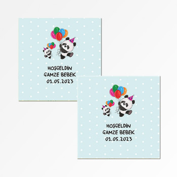 Panda Temalı Kare Bebek Etiketi
