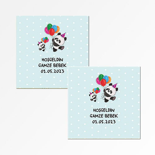 Panda Temalı Kare Bebek Etiketi