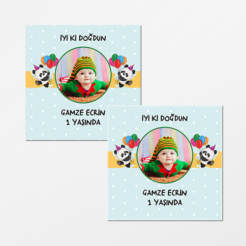 Panda Temalı Kare Doğum Günü Sticker