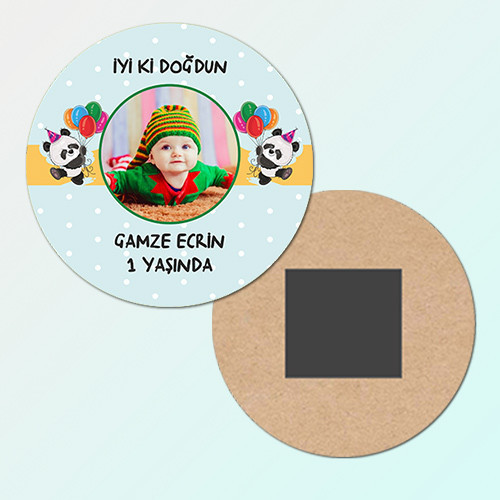 Panda Temalı Daire Ahşap Magnet