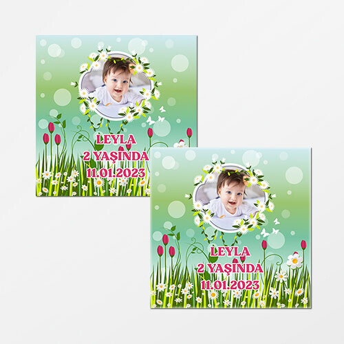 Papatya ve Laleli Kare Doğum Günü Sticker