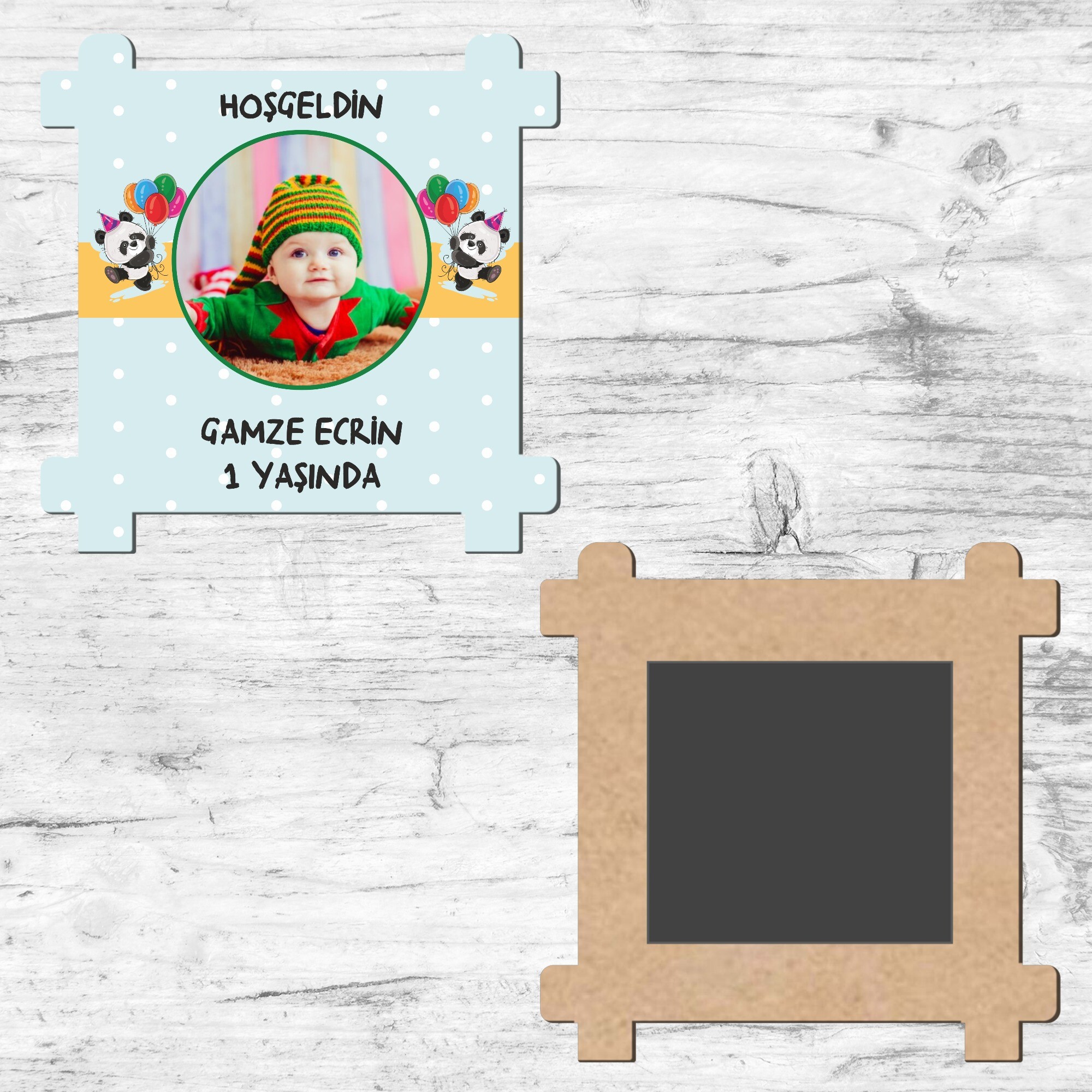 Panda Temalı Ahşap Çit Şeklinde Magnet