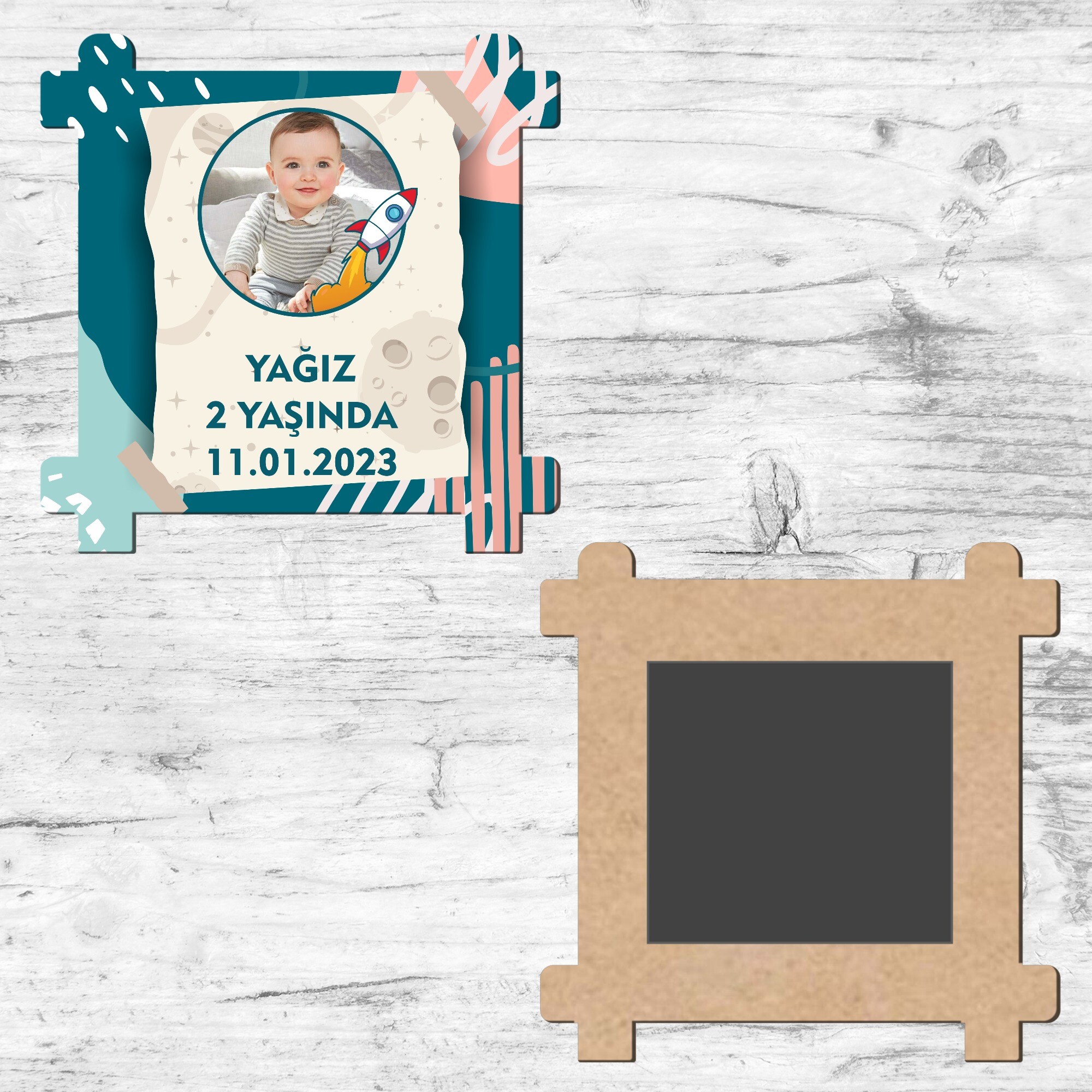 Roket Temalı Ahşap Çit Şeklinde Magnet