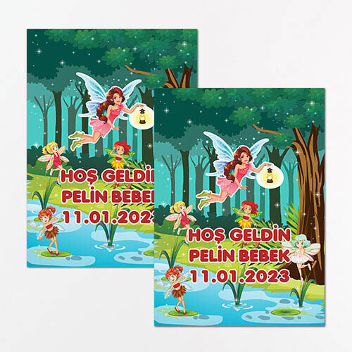 Peri Kızlar Dikdörtgen Bebek Sticker Etiket