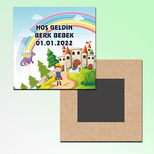 Prens Tasarım Hoşgeldin Bebek Kare Ahşap Magnet