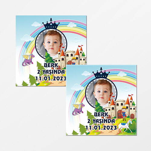 Prens Tasarım Kare Doğum Günü Sticker