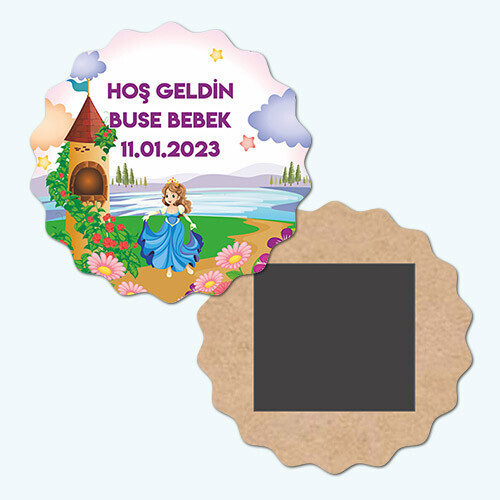 Prenses Tasarım Dalgalı Ahşap Bebek Magneti