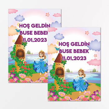 Prenses Tasarım Dikdörtgen Bebek Sticker Etiket