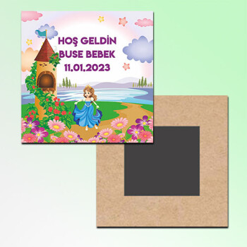 Prenses Tasarım Hoşgeldin Bebek Kare Ahşap Magnet