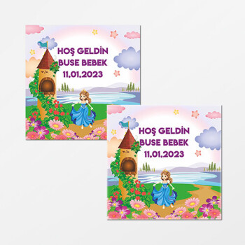 Prenses Tasarım Kare Bebek Etiketi