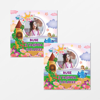 Prenses Tasarım Kare Doğum Günü Sticker