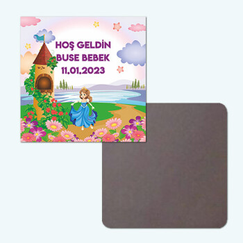 Prenses Tasarım Klasik Kare Bebek Magnet