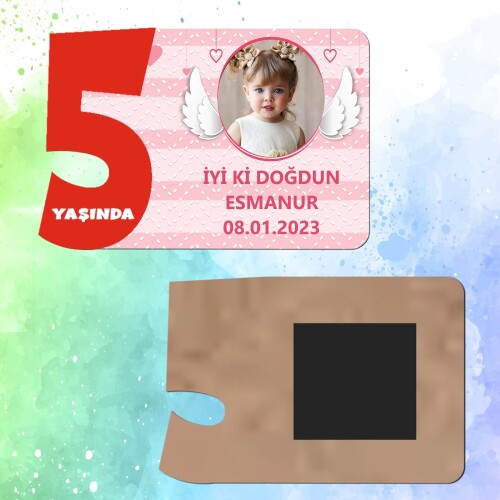 Melek Kanadı Temalı 5 Yaş İçin Ahşap Magnet Kırmızı Model