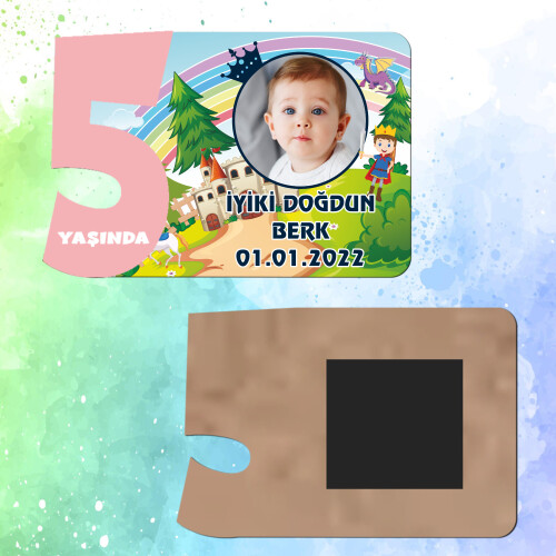 Prens Tasarım 5 Yaş İçin Pembe Sayılı  Ahşap Magnet