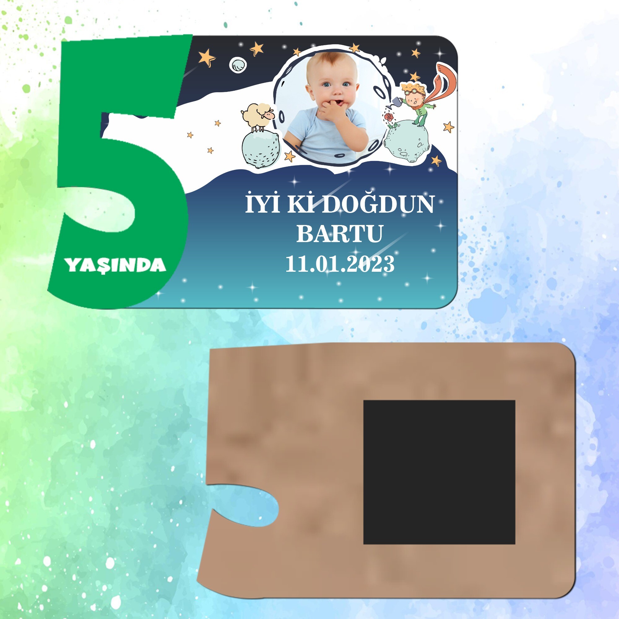 Küçük Prens Yeşil Rakamlı Ahşap 5 Yaşında Magnet