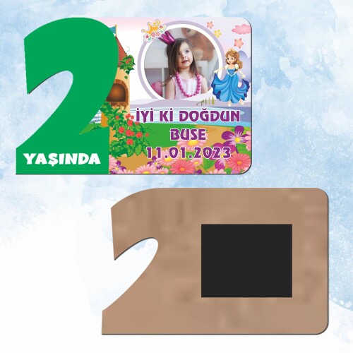 Prenses Tasarım Yeşil Rakamlı 2 Yaş Hediye Ahşap Magnet