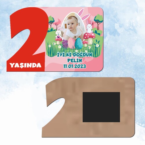 Tavşan Kız Temalı Kırmızı 2 Yaşında Ahşap Mıknatıslı