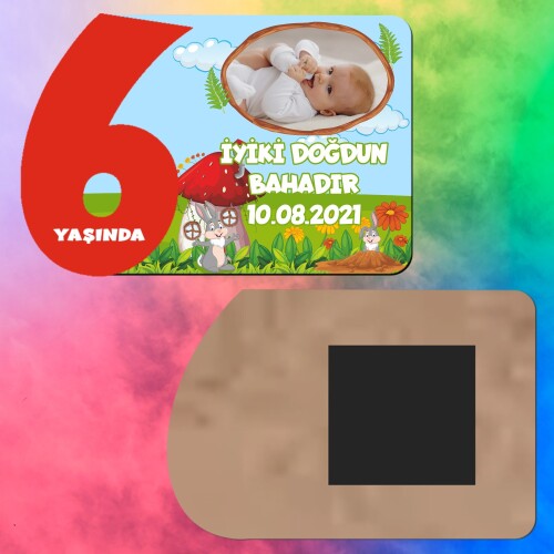Sevimli Tavşan 6 Yaş Kırmızı Rakamlı Ahşap Magnet