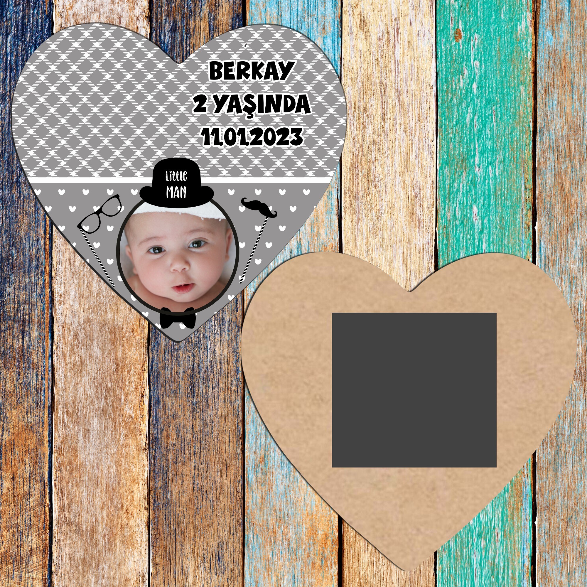 Little Man Küçük Adam Kalp Şeklinde Ahşap Magnet