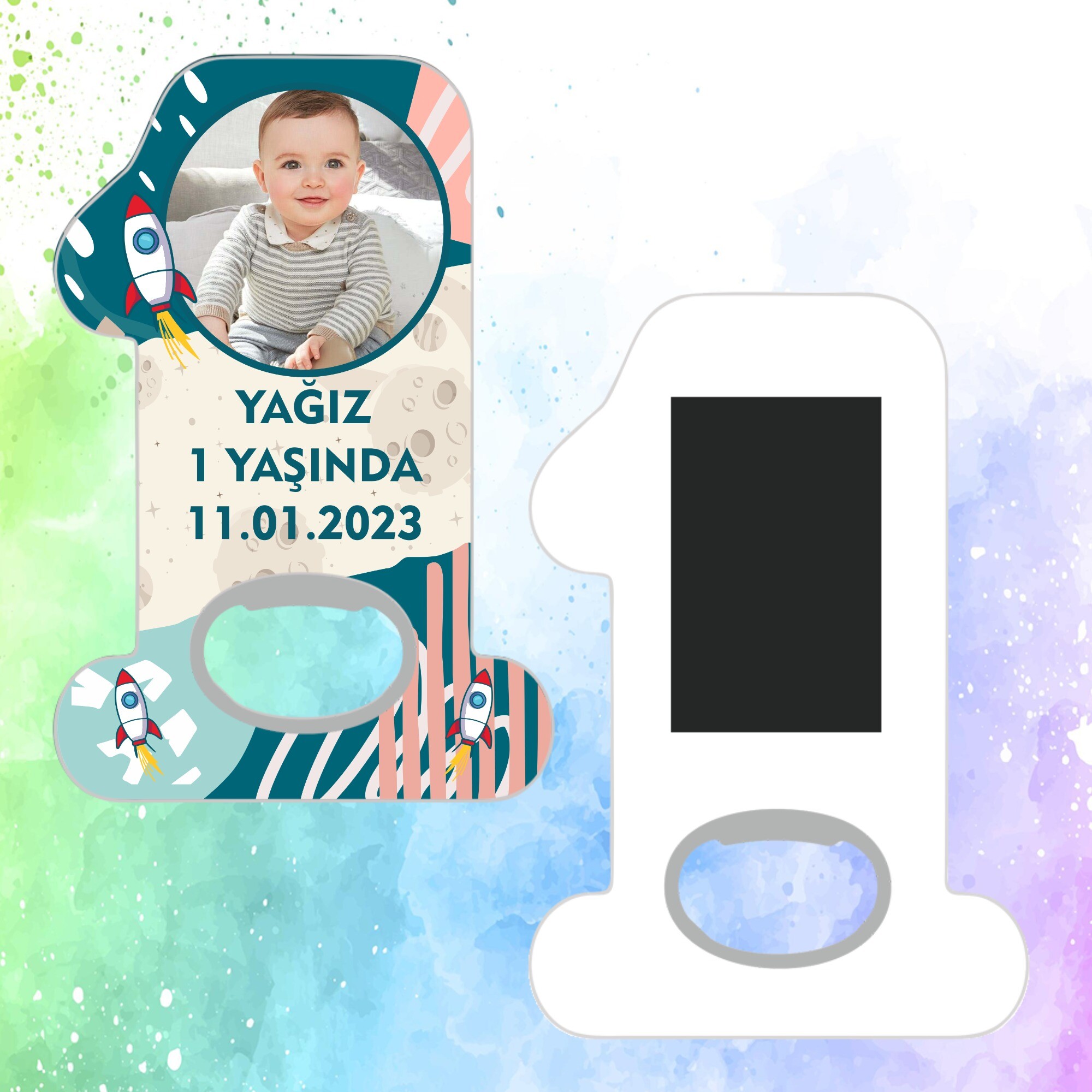 Roket Temalı 1 Yaş Doğum Günü Magneti