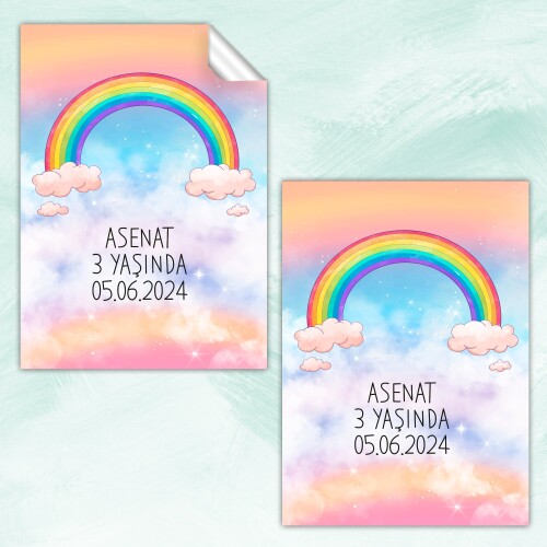 Gökkuşağı Temalı Dikdörtgen Bebek Sticker Etiket