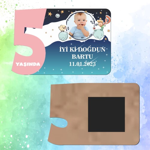 Küçük Prens 5 Yaş İçin Pembe Sayılı  Ahşap Magnet