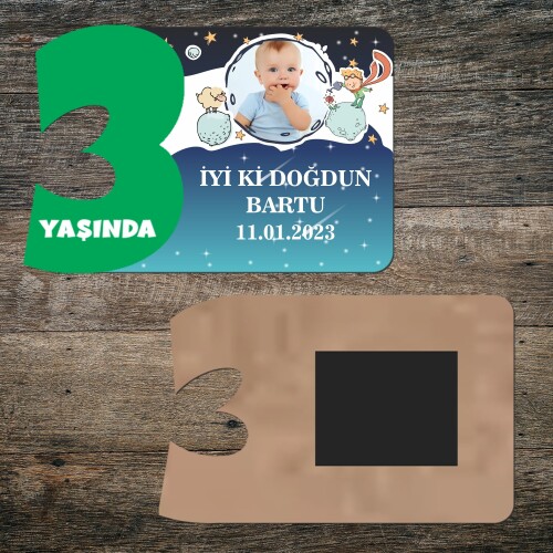Küçük Prens 3 Yaş İçin Yeşil Rakam Ahşap Doğum Günü Magneti