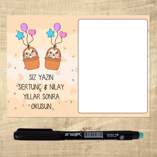 İkiz Bebek Kalemli Notluk Magnet
