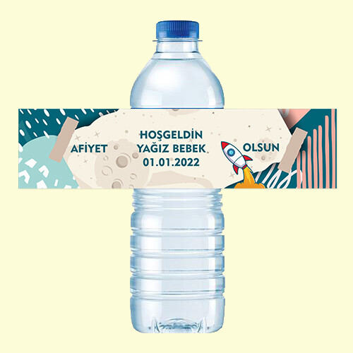 Roket Temalı Küçük Su Etiketi 500ML