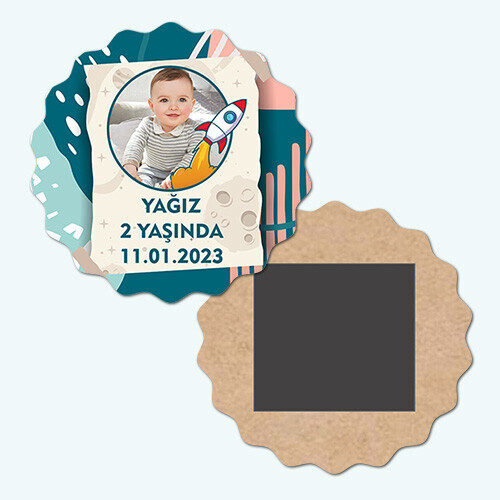 Roket Temalı Dalgalı Ahşap Yaş Magneti