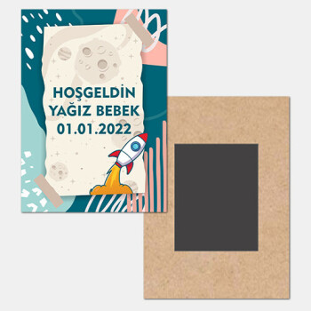 Roket Temalı Ahşap Hediye Magnet