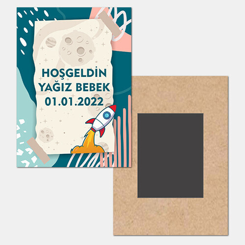 Roket Temalı Ahşap Hediye Magnet