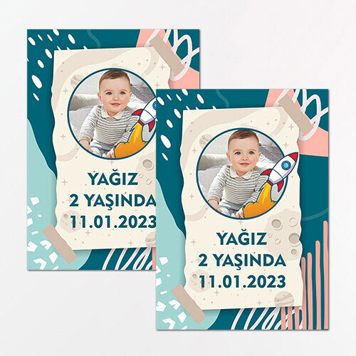 Roket Temalı Dikdörtgen Parti Etiketi