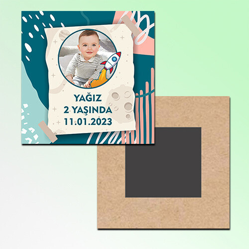 Roket Temalı Kare Resimli Magnet