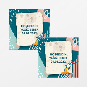 Roket Temalı Kare Bebek Etiketi
