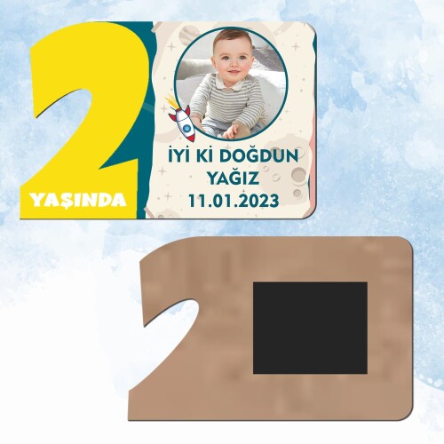 Roket Temalı 2 Yaş Sarı Rakam Doğum Günü Magneti