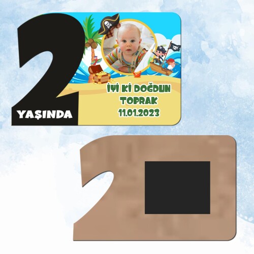 Korsan Temalı 2 Yaşında Siyah Rakam Magnet Ahşap