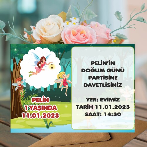 Peri Kızlar Parti Davetiyesi Zarf Dahil
