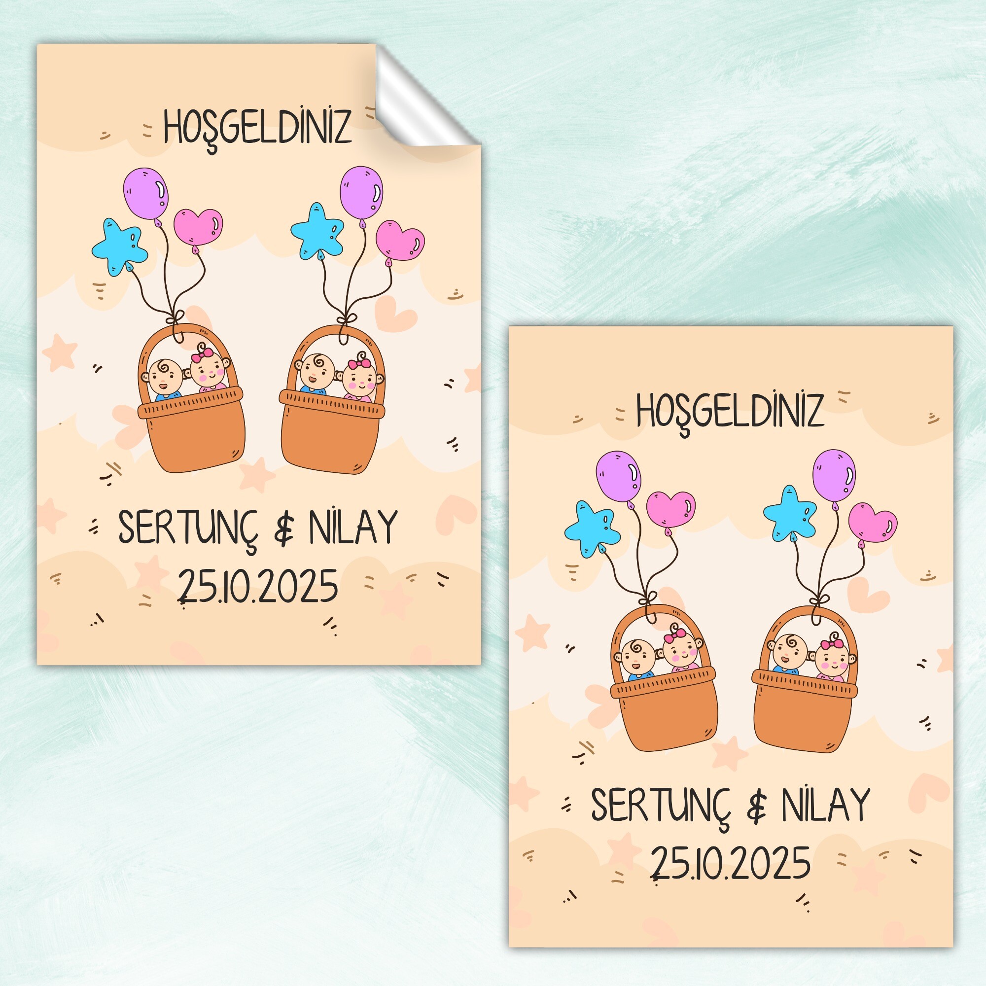 İkiz Bebek Dikdörtgen Bebek Sticker Etiket