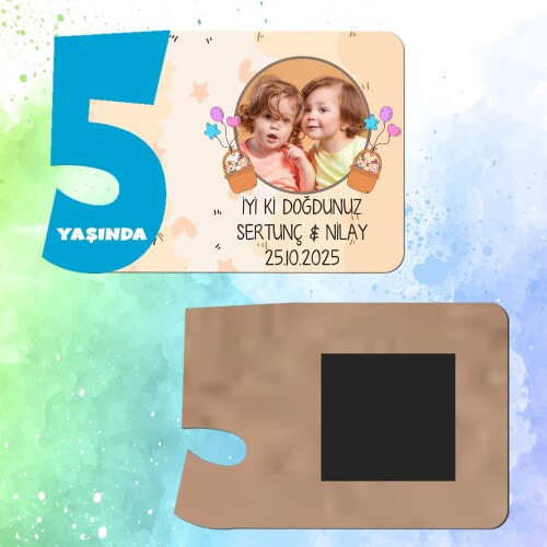 İkiz Bebek 5 Yaşında Erkek Çocuk Magnet Ahşap