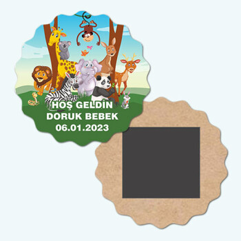 Safari Temalı Dalgalı Ahşap Bebek Magneti