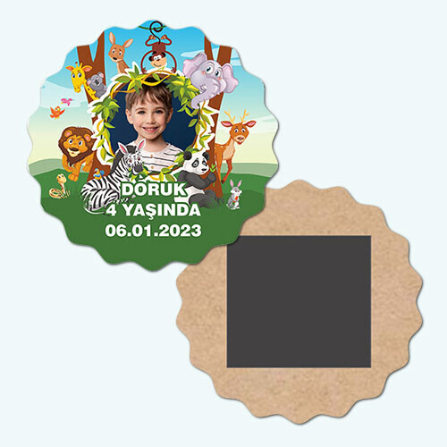 Safari Temalı Dalgalı Ahşap Yaş Magneti