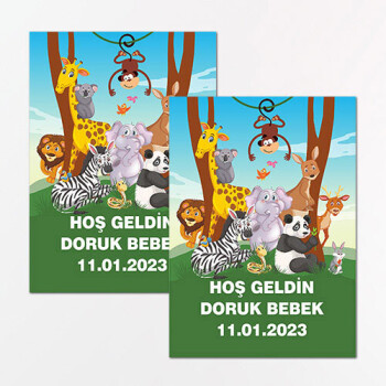 Safari Temalı Dikdörtgen Bebek Sticker Etiket