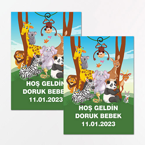 Safari Temalı Dikdörtgen Bebek Sticker Etiket