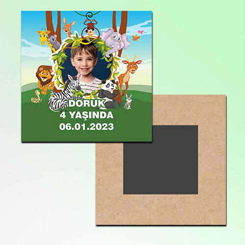 Safari Temalı Kare Ahşap Magnet