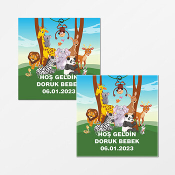 Safari Temalı Kare Bebek Etiketi