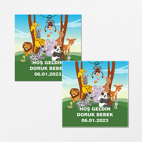 Safari Temalı Kare Bebek Etiketi