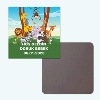 Safari Temalı Klasik Kare Bebek Magnet